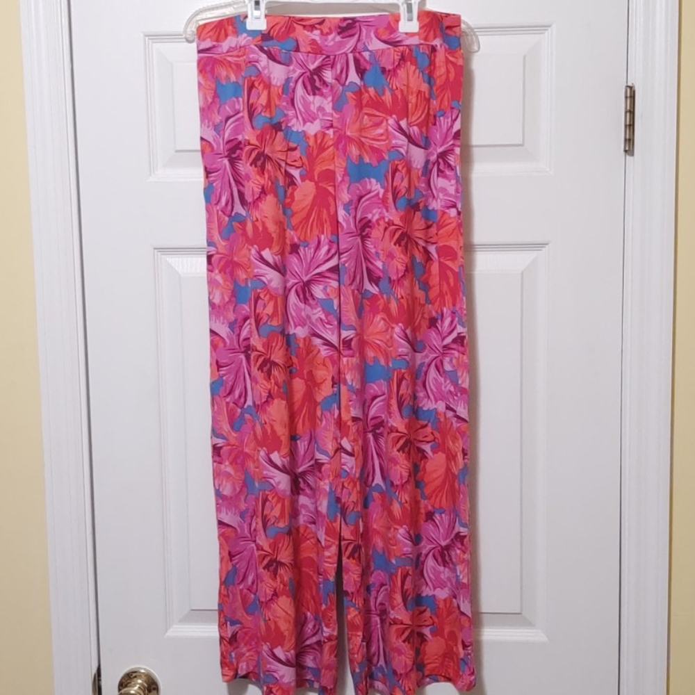 Issac Mizrahi Hibiscus Orange Pink Palazzo Pants